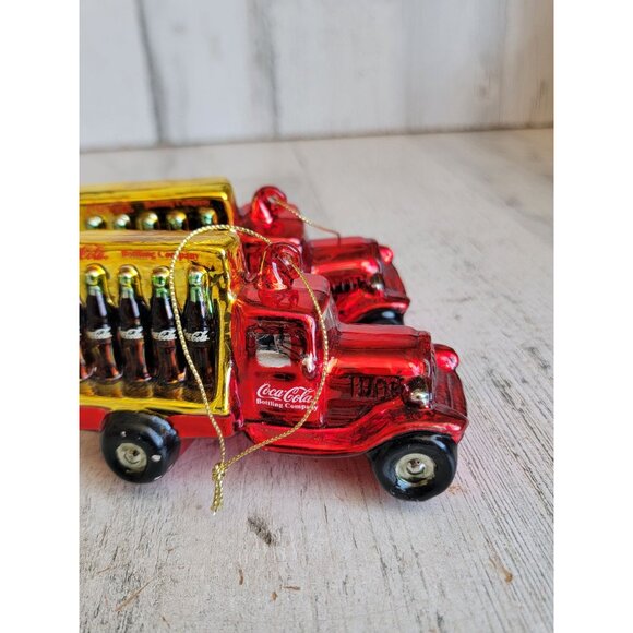 Vintage Coca-Cola red truck bottle delivery car glass ornament Xmas set - Picture 7 of 8
